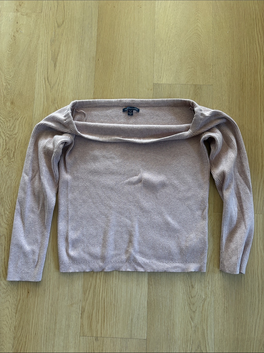 American Eagle Outfitters Light Mauve Off-The-Shoulder Ribbed Sweater